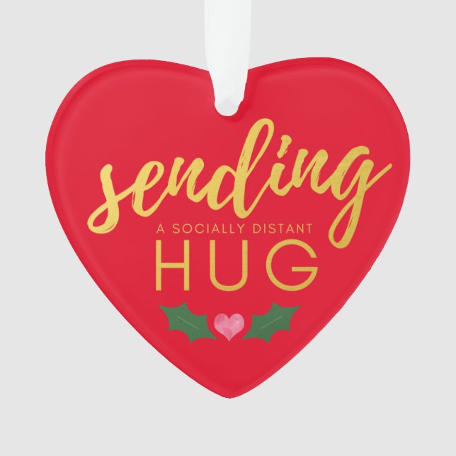 Red Gold Social Distancing Hug Christmas Ornament (Front)