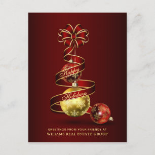 Red Gold Sparkle Christmas Ball Corporate Greeting Postcard