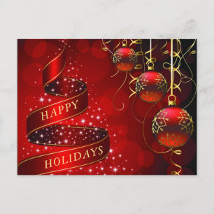 Red Gold Sparkle Christmas Ball Corporate Greeting Postcard