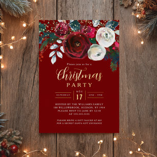 Red Gold Sparkle Festive Foliage Christmas Party