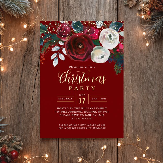 Red Gold Sparkle Festive Foliage Christmas Party  (Creator Uploaded)