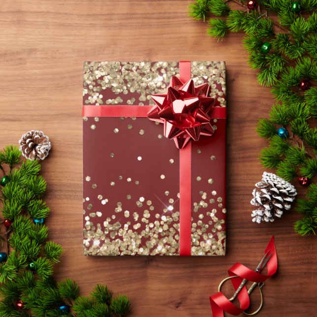 Red Gold Sparkle Glitter  Wrapping Paper (Holiday Gift)