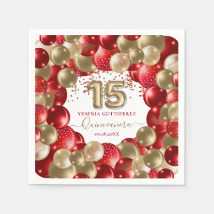  Red Gold Sparkle Quinceañera Balloon Napkin