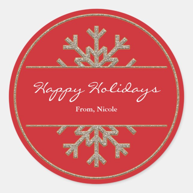 Red Gold Sparkle Snowflake Holiday Winter Sticker (Front)