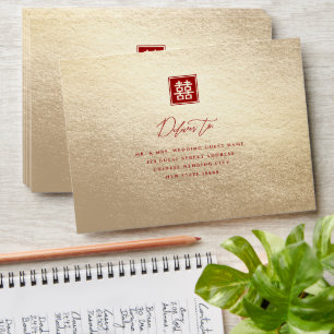 Red/Gold Square Double Happiness Chinese Wedding Envelope