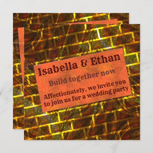Red gold stained, scratches, grid or brick effect invitation (Front/Back)