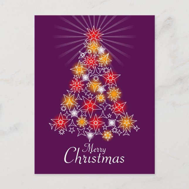Red & Gold Star Christmas Tree 3 Holiday Postcard (Front)