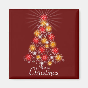 Red & Gold Star Christmas Tree Square Magnet