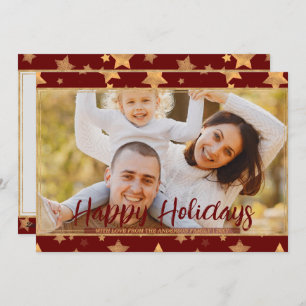 Red Gold Star Photo Unique Retro Vintage Christmas Holiday Card