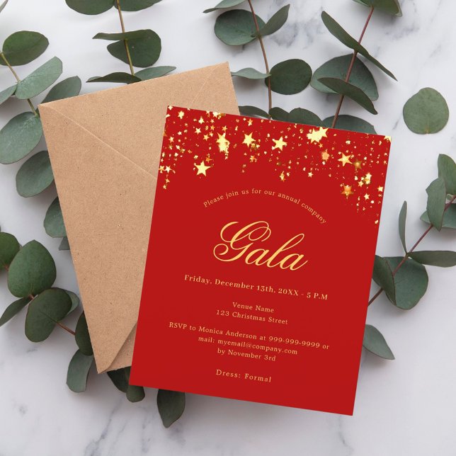 Red gold stars annual company gala invitation (Creator Uploaded)