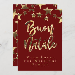 Red Gold Stars Buon Natale Italian Merry Christmas Invitation