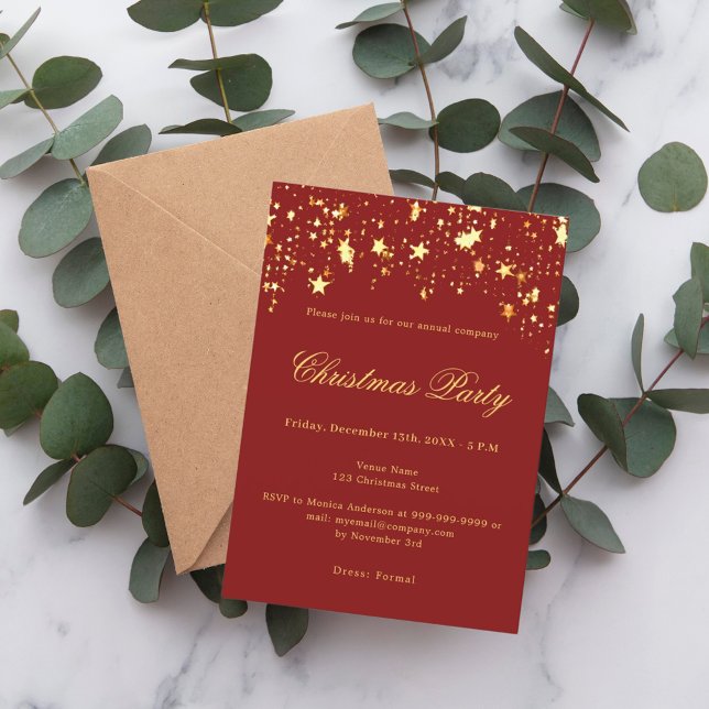 Red gold stars company Christmas Party Invitation (Creator Uploaded)