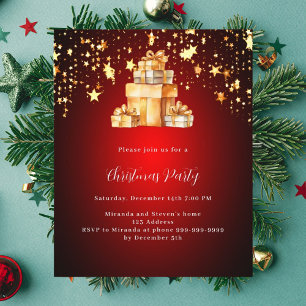 Red gold stars gifts Christmas Party invitation