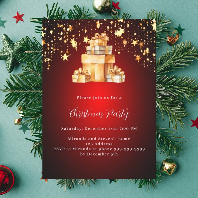 Red gold stars gifts Christmas Party Invitation (Creator Uploaded)