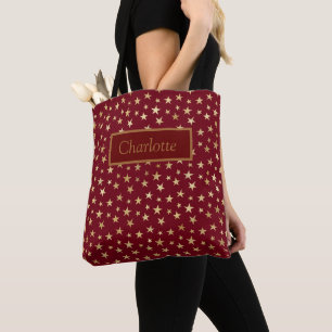 Red Gold Stars Pattern Tote Bag