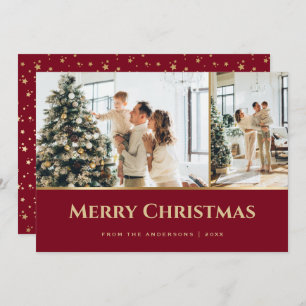 Red Gold Stars Photo Christmas Holiday Card