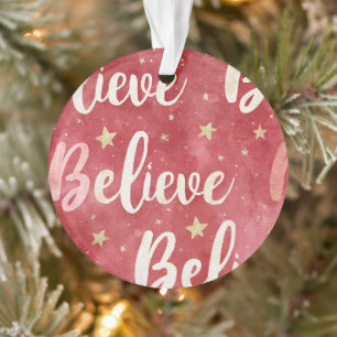 Red Gold Stars Pink White Believe Christmas Ornament