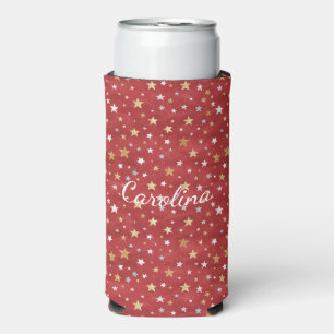 Red Gold Stars Seltzer Can Cooler