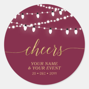 Red & Gold String Lights Cheers Event Favour Gift Classic Round Sticker