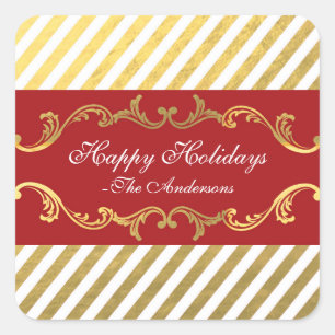 Red & Gold Striped Christmas Holiday Stickers