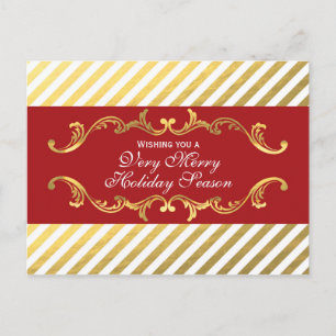 Red & Gold Striped Elegant Ornamental Postcard