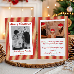 Red & Gold Striped Merry Christmas Family Photo Holiday Card