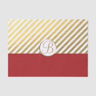 Red Gold Stripes Holiday Monogram Letter Initial Tissue Paper
