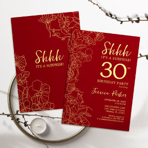 Red Gold Surprise 30th Birthday Invitation