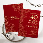 Red Gold Surprise 40th Birthday Party Invitation<br><div class="desc">Red Gold Floral Surprise 40th Birthday Party Invitation. Minimalist modern design featuring botanical accents and typography script font. Simple floral invite card perfect for a stylish female surprise bday celebration. Can be customised to any age.</div>