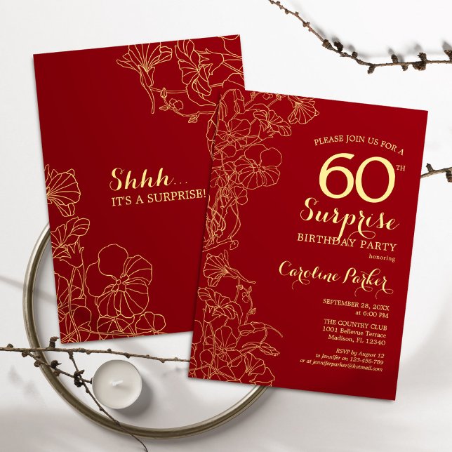 Red Gold Surprise 60th Birthday Party Invitation (Creator Uploaded)