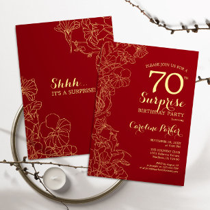 Red Gold Surprise 70th Birthday Party Invitation