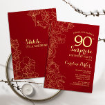 Red Gold Surprise 90th Birthday Party Invitation<br><div class="desc">Red Gold Floral Surprise 90th Birthday Party Invitation. Minimalist modern design featuring botanical accents and typography script font. Simple floral invite card perfect for a stylish female surprise bday celebration. Can be customised to any age.</div>