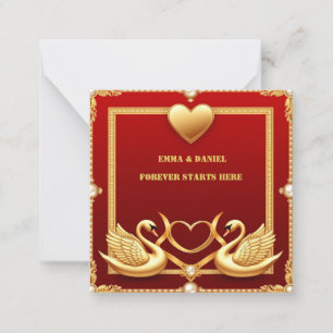 Red Gold Swan Wedding Couple Decor 💍 Card