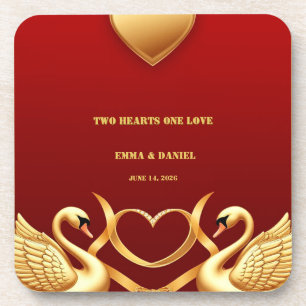 Red Gold Swan Wedding Couple Decor 💍 Coaster