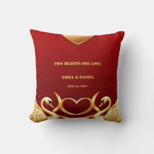 Red Gold Swan Wedding Couple Decor 💍 Cushion