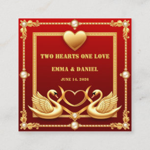 Red Gold Swan Wedding Couple Decor 💍 Enclosure Card