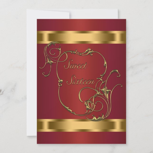 Red Gold Sweet Sixteen Birthday Party Invitation (Front)