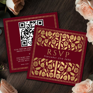 Red Gold Sword Royal Wedding RSVP QR Code Enclosure Card