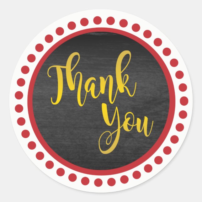 Red Gold Thank You Classic Round Sticker (Front)