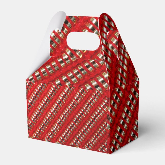Red & Gold Thin Diagonal Stripe Fabric Texture  Favour Box (Front Side)