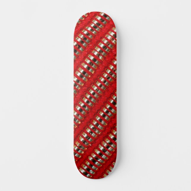 Red & Gold Thin Diagonal Stripe Fabric Texture  Skateboard (Front)