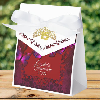 Red, Gold Tiara Butterfly Quinceanera Favour Box