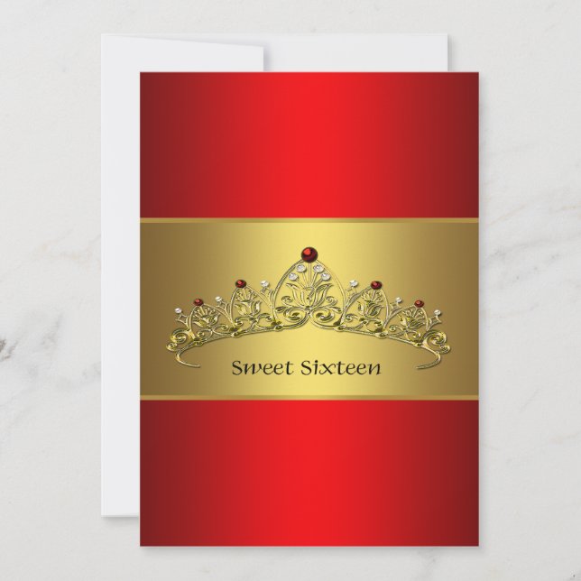 Red Gold Tiara Sweet Sixteen Party Invitation (Front)