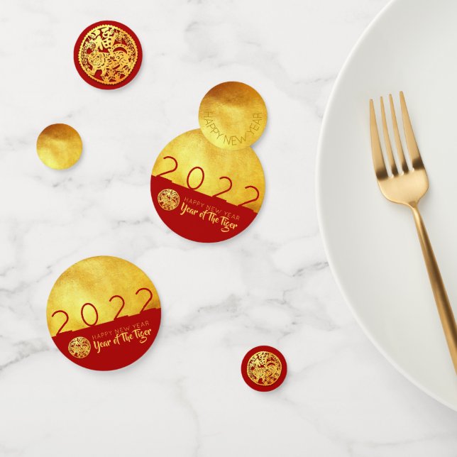 Red Gold Tiger papercut 2022 Golden Party Confetti (Group)