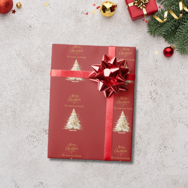 Red gold tree snow Christmas Wrapping Paper (Creator Uploaded)