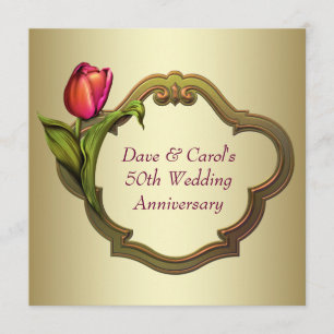 Red Gold Tulip 50th Wedding Anniversary Invitation
