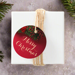 Red & Gold Typography Merry Christmas Festive Favour Tags