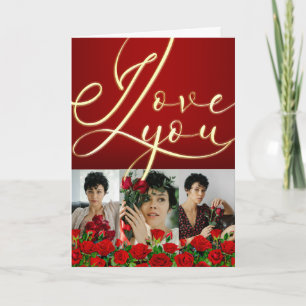 Red Gold Valentine’s Day I Love You Photo Collage Card