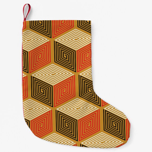 Red Gold Vintage Cube Pattern Small Christmas Stocking (Front)