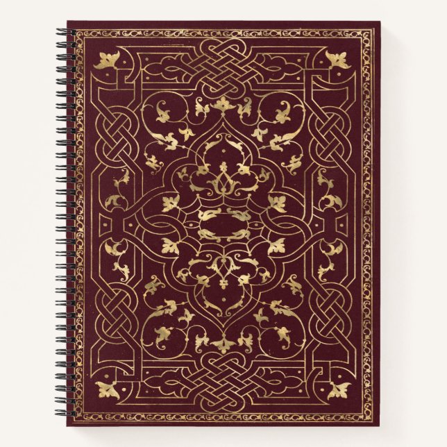 Red Gold Vintage Ornate Gold Notebook (Front)